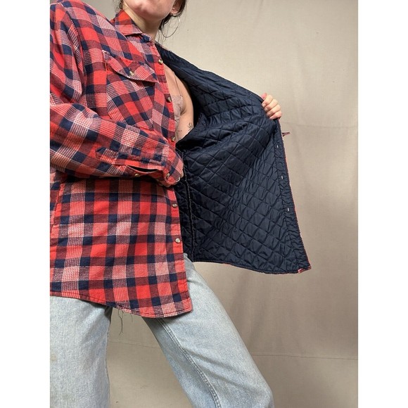 Vintage Northwest Territory Red Plaid Flannel Quilted Lined Shirt Jacket Men L - Picture 3 of 6